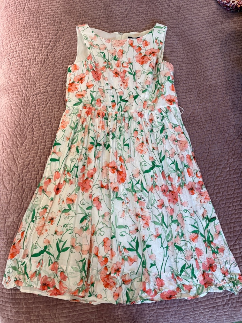 Tommy Hilfiger White Dress with Coral Floral Print and Green Stems